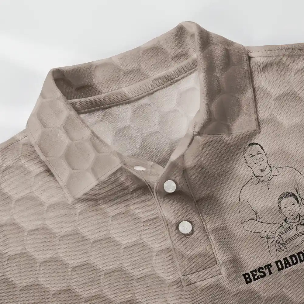 Gift For Grandpa,Gift For Father,Golf,Non-Eng,Photo - Pencil Sketch,Proud - Custom Photo Pencil Sketch Best Dad Grandpa By Par - Personalized Polo Shirt