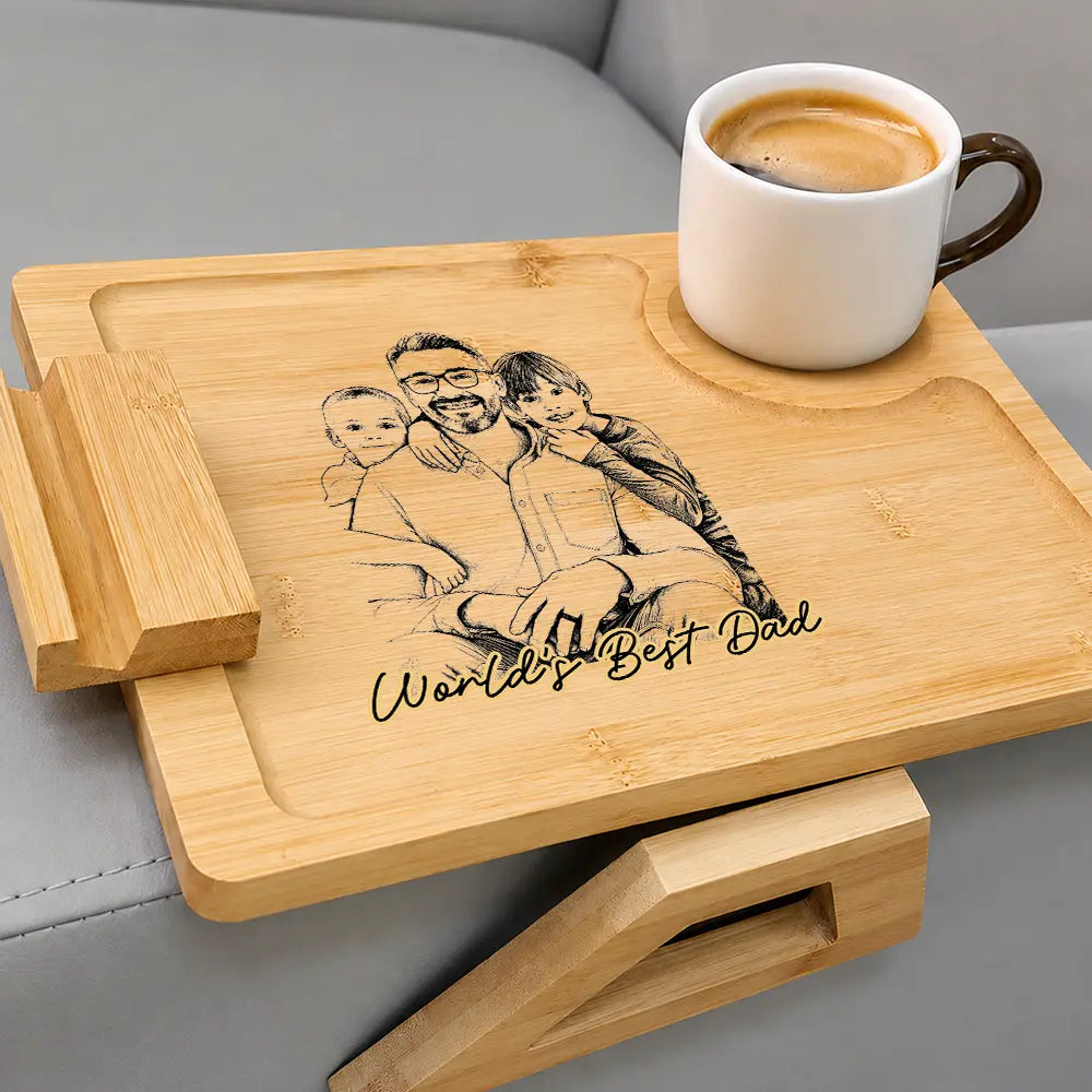 Gift For Men,Gift For Father,Gift For Grandpa,Dad - Children,Grandpa - Grandkids,Custom Photo,Non-Eng,Photo - Pencil Sketch,Adorable - Custom Photo Pencil Sketch Best Dad Grandpa Ever - Personalized Couch Arm Table