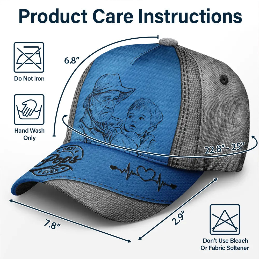 Gift For Father,Custom Photo,Art Design,Top Market,Confident,Photo - Pencil Sketch - Bold - Custom Photo Bold Sketch Best Dad Papa Ever - Personalized Classic Cap