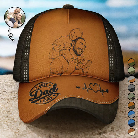 Custom Photo Bold Sketch Best Dad Papa Ever - Personalized Classic Cap