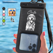 Custom Photo, Beach, Art Design, Summer, Pet Lovers, Playful, Photo - Pencil Sketch - Remove BG - Custom Photo Pencil Sketch Besties Dog Cat Funny Portrait - Personalized Waterproof Phone Pouch