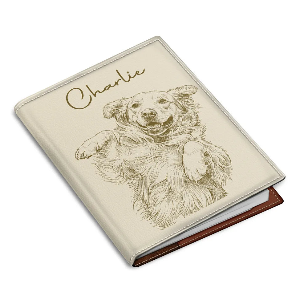 Custom Photo, Beach, Art Design, Summer, Pet Lovers, Playful, Photo - Pencil Sketch - Remove BG - Custom Photo Pencil Sketch Besties Family Pet Funny Portrait - Personalized Passport Cover, Passport Holder