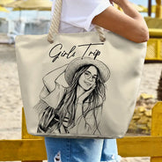 Custom Photo, Beach, Art Design, Summer, Pet Lovers, Playful, Photo - Pencil Sketch - Remove BG - Custom Photo Pencil Sketch Besties Family Pet Funny Portrait - Personalized Beach Bag