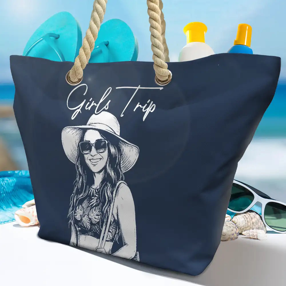 Custom Photo, Beach, Art Design, Summer, Pet Lovers, Playful, Photo - Pencil Sketch - Remove BG - Custom Photo Pencil Sketch Besties Family Pet Funny Portrait - Personalized Beach Bag