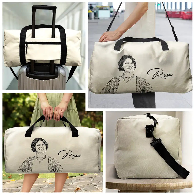 Custom Photo, Beach, Art Design, Summer, Pet Lovers, Playful, Photo - Pencil Sketch - Remove BG - Custom Photo Pencil Sketch Besties Family Pet Funny Portrait - Personalized Duffle Bag