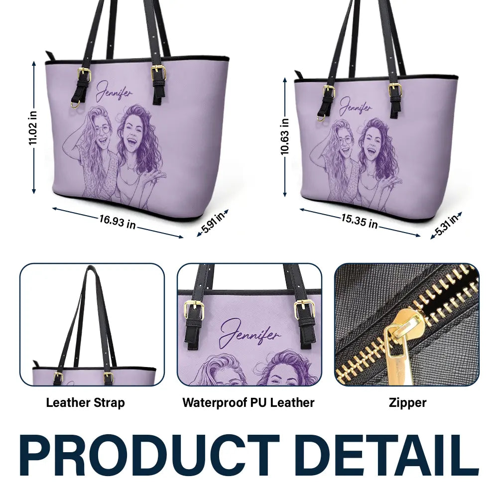 Art Design,Playful,Beach,Summer,Pet Lovers,Photo - Pencil Sketch - Remove BG - Custom Photo Pencil Sketch Besties Family Pet Funny Portrait - Personalized Leather Tote Bag