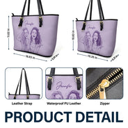 Art Design,Playful,Beach,Summer,Pet Lovers,Photo - Pencil Sketch - Remove BG - Custom Photo Pencil Sketch Besties Family Pet Funny Portrait - Personalized Leather Tote Bag