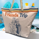 Custom Photo,Beach,Art Design,Summer,Gift For Bestie,Playful,Photo - Pencil Sketch - Remove BG - Custom Photo Pencil Sketch Besties Trip Retro - Personalized Beach Bag