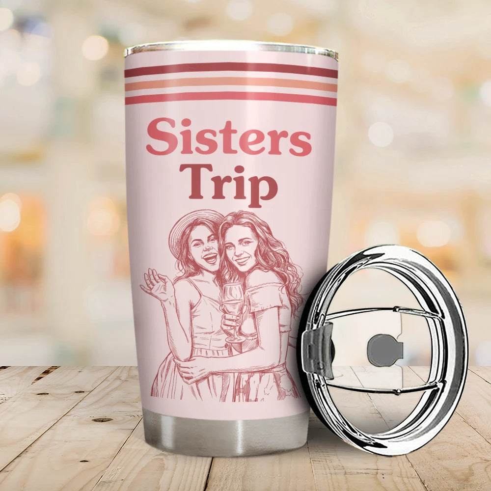 Custom Photo, Art Design, Summer, Gift For Bestie, Playful, Photo - Pencil Sketch - Remove BG - Custom Photo Pencil Sketch Besties Trip Retro - Personalized Tumbler