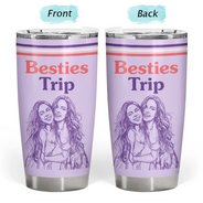 Custom Photo, Art Design, Summer, Gift For Bestie, Playful, Photo - Pencil Sketch - Remove BG - Custom Photo Pencil Sketch Besties Trip Retro - Personalized Tumbler