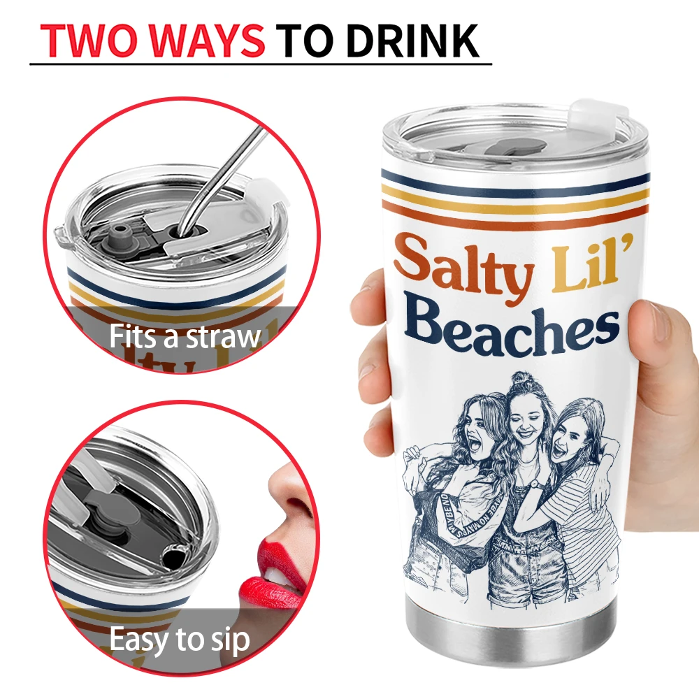 Custom Photo, Art Design, Summer, Gift For Bestie, Playful, Photo - Pencil Sketch - Remove BG - Custom Photo Pencil Sketch Besties Trip Retro - Personalized Tumbler