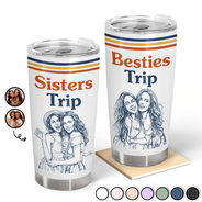 Custom Photo, Art Design, Summer, Gift For Bestie, Playful, Photo - Pencil Sketch - Remove BG - Custom Photo Pencil Sketch Besties Trip Retro - Personalized Tumbler