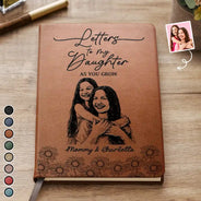 Gift For Yourself,Gift For Women,Gift For Mother,Gift For Father,Gift For Grandma,Gift For Grandpa,Parents,Gift For Grandparents,Love - Custom Photo Pencil Sketch Birth Month Flowers Letters To My Daughter And Son - Personalizd Leather Journal