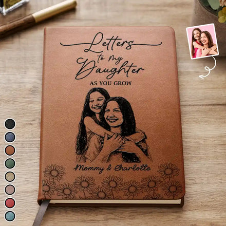 Custom Photo Pencil Sketch Birth Month Flowers Letters To My Daughter And Son - Personalizd Leather Journal
