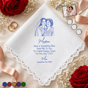 Art Design, Sentimental, Gift For Children, Gift For Daughter, Wedding, Photo - Pencil Sketch - Bold, Custom Text - Custom Photo Pencil Sketch Blue Wedding For Bride, Daughter - Personalized Handkerchief