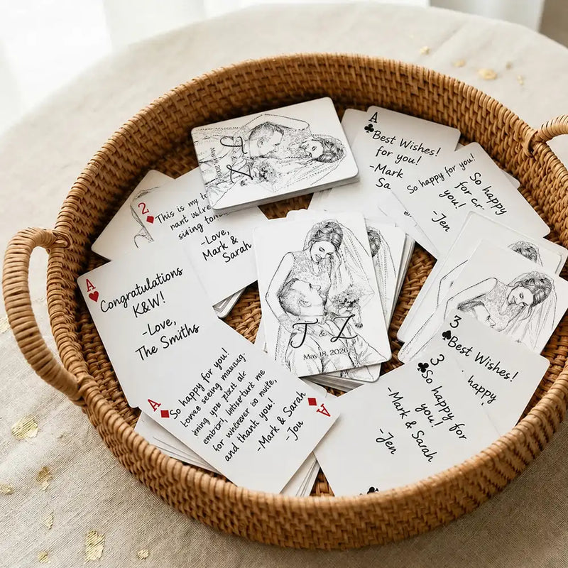 Art Design,Romantic,Gift For Couples,Wedding,Photo - Pencil Sketch - Bold,Monogram - Custom Photo Pencil Sketch Bride Groom Monogram Guest Book - Personalized Playing Cards