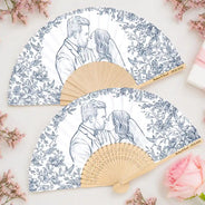 Art Design,Romantic,Gift For Couples,Wedding,Photo - Pencil Sketch - Bold,Custom Text - Custom Photo Pencil Sketch Bride Groom Wedding Toile - Personalized Hand Folding Fans