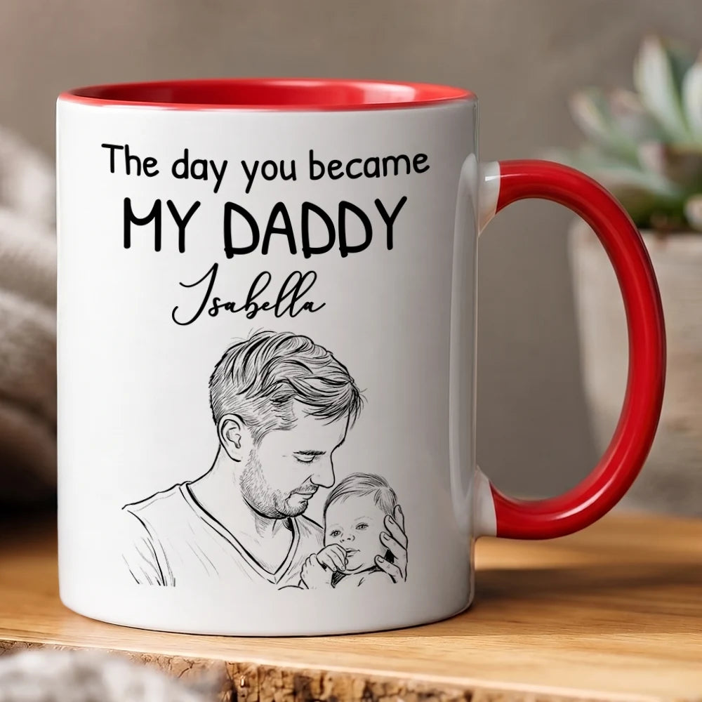 Custom Photo,New Dad,New Mom,New baby,Gift For Father,Non-Eng,Photo - Pencil Sketch,Calendar,Adorable - Custom Photo Pencil Sketch Calendar The Day You Became My Mom Dad - Personalized Mug