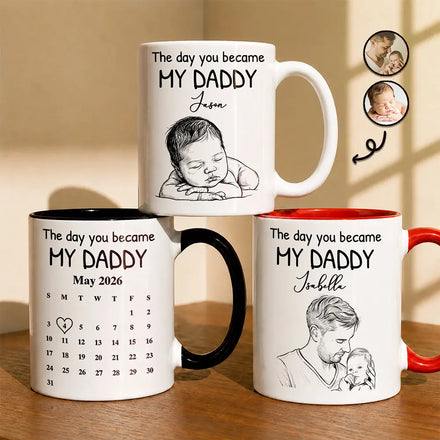 Custom Photo Pencil Sketch Calendar The Day You Became My Mom Dad - Personalized Mug