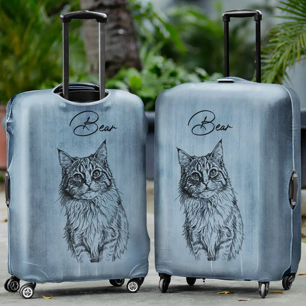 Custom Photo, Beach, Art Design, Summer, Pet Lovers, Playful, Photo - Pencil Sketch - Remove BG - Custom Photo Pencil Sketch Couple Besties Family Pet Funny Portrait - Personalized Luggage Cover