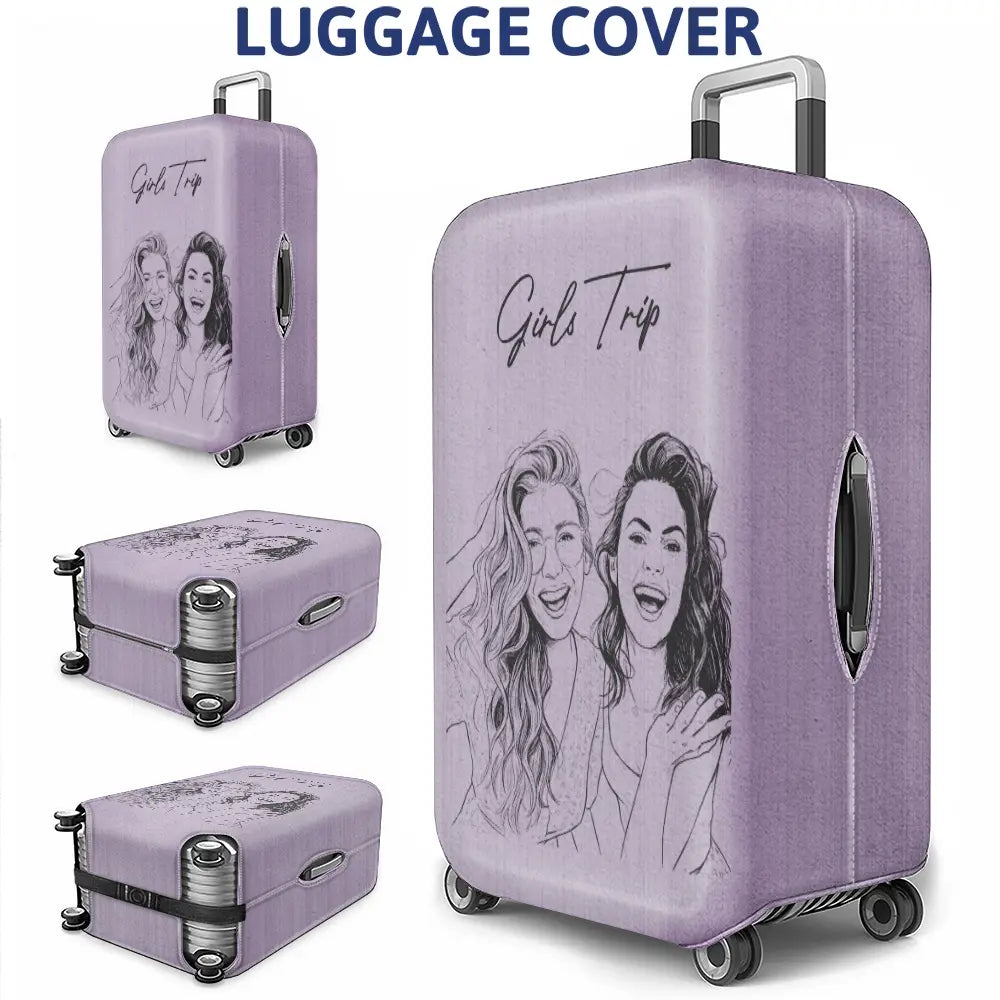 Custom Photo, Beach, Art Design, Summer, Pet Lovers, Playful, Photo - Pencil Sketch - Remove BG - Custom Photo Pencil Sketch Couple Besties Family Pet Funny Portrait - Personalized Luggage Cover