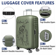 Custom Photo, Beach, Art Design, Summer, Pet Lovers, Playful, Photo - Pencil Sketch - Remove BG - Custom Photo Pencil Sketch Couple Besties Family Pet Funny Portrait - Personalized Luggage Cover