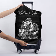 Custom Photo, Beach, Art Design, Summer, Pet Lovers, Playful, Photo - Pencil Sketch - Remove BG - Custom Photo Pencil Sketch Couple Besties Family Pet Funny Portrait - Personalized Luggage Cover