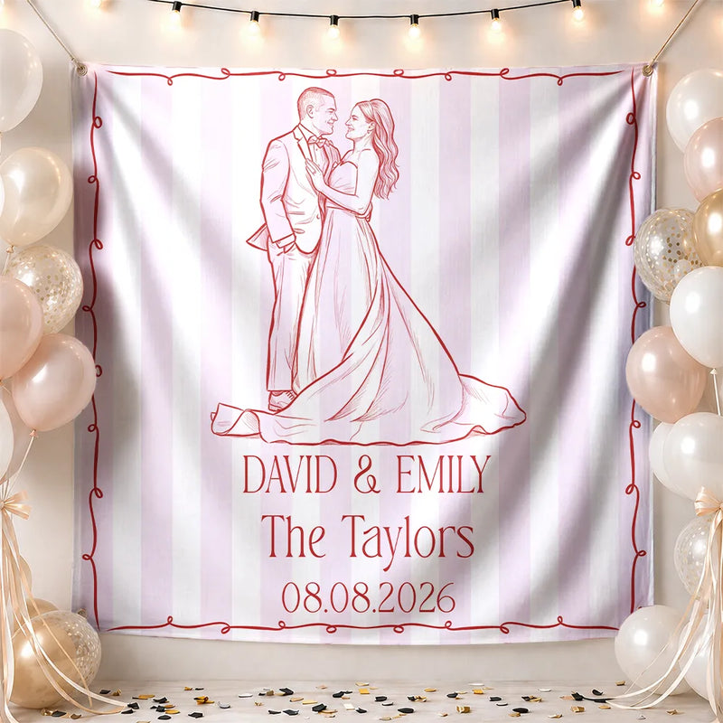 Art Design, Custom Photo, Married Couple, Romantic, Gift For Couples, Wedding, Photo - Pencil Sketch - Remove BG - Custom Photo Pencil Sketch Couples Wedding Engaged Bachelor Party - Personalized Backdrop