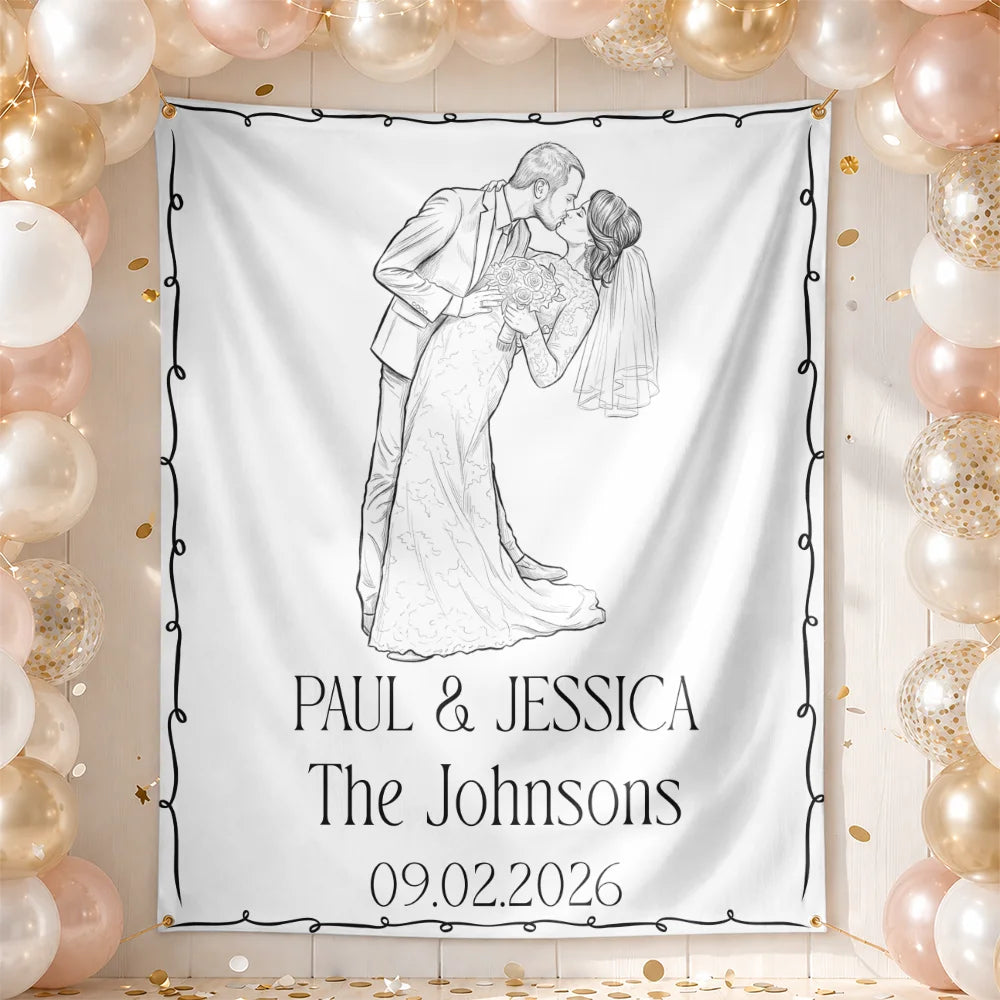 Art Design, Custom Photo, Married Couple, Romantic, Gift For Couples, Wedding, Photo - Pencil Sketch - Remove BG - Custom Photo Pencil Sketch Couples Wedding Engaged Bachelor Party - Personalized Backdrop