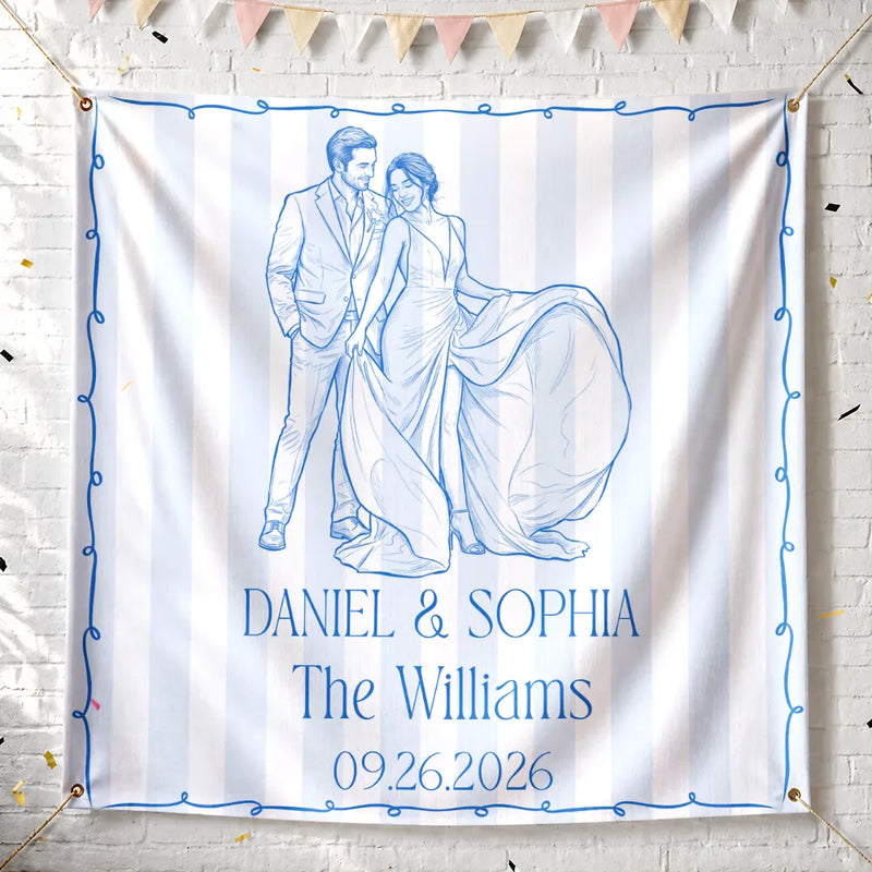 Art Design, Custom Photo, Married Couple, Romantic, Gift For Couples, Wedding, Photo - Pencil Sketch - Remove BG - Custom Photo Pencil Sketch Couples Wedding Engaged Bachelor Party - Personalized Backdrop