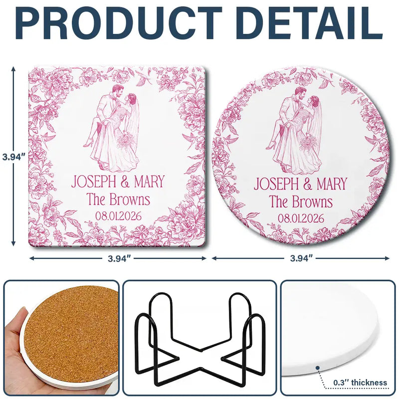 Art Design, Custom Photo, Married Couple, Romantic, Gift For Couples, Wedding, Photo - Pencil Sketch - Remove BG - Custom Photo Pencil Sketch Couples Wedding Engaged Bachelor Party - Personalized Ceramic Coaster