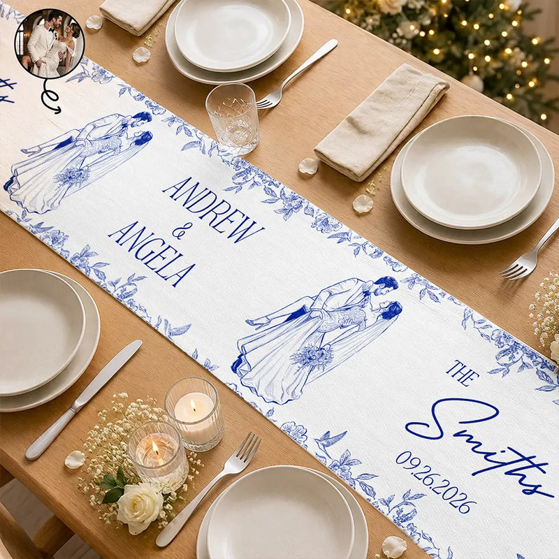 Art Design, Custom Photo, Married Couple, Romantic, Gift For Couples, Wedding, Photo - Pencil Sketch - Remove BG - Custom Photo Pencil Sketch Couples Wedding Engaged Bachelor Party - Personalized Table Runner