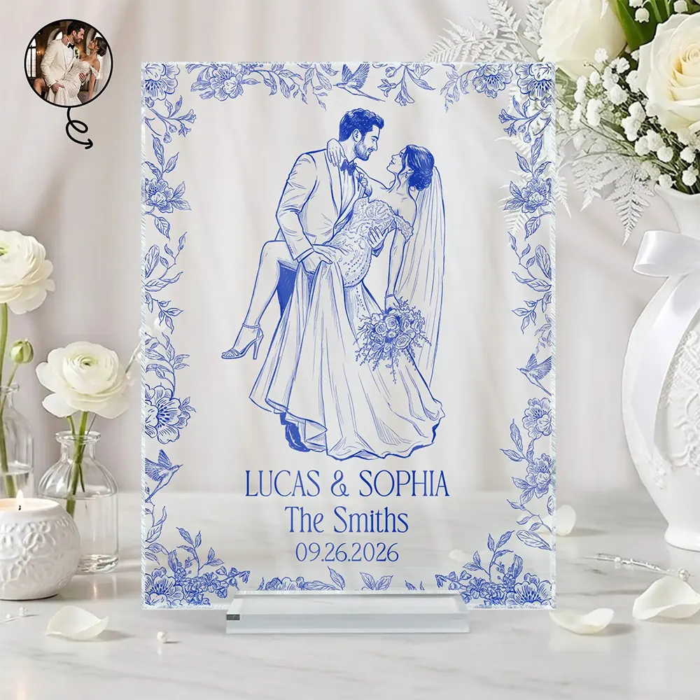 Art Design, Custom Photo, Married Couple, Romantic, Gift For Couples, Wedding, Photo - Pencil Sketch - Remove BG - Custom Photo Pencil Sketch Couples Wedding Engaged Bachelor Party - Personalized Vertical Rectangle Acrylic Plaque