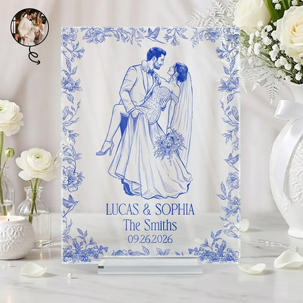 Custom Photo Pencil Sketch Couples Wedding Engaged Bachelor Party - Personalized Vertical Rectangle Acrylic Plaque