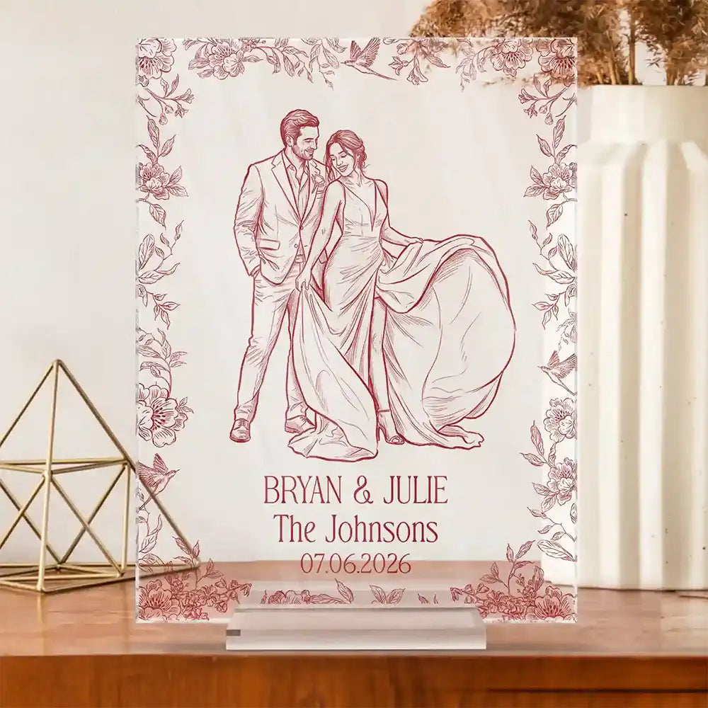 Art Design, Custom Photo, Married Couple, Romantic, Gift For Couples, Wedding, Photo - Pencil Sketch - Remove BG - Custom Photo Pencil Sketch Couples Wedding Engaged Bachelor Party - Personalized Vertical Rectangle Acrylic Plaque
