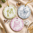 Art Design,Christmas,Pet Lovers,Photo - Pencil Sketch - Remove BG,Happy - Custom Photo Pencil Sketch Cute Dog Cat Portrait - Personalized Circle Ceramic Ornament