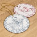 Art Design,Christmas,Pet Lovers,Photo - Pencil Sketch - Remove BG,Happy - Custom Photo Pencil Sketch Cute Dog Cat Portrait - Personalized Circle Ceramic Ornament