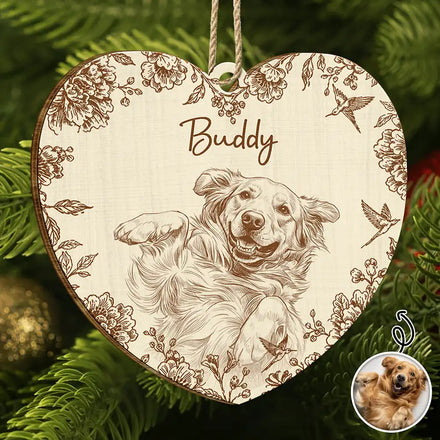 Custom Photo Pencil Sketch Cute Dog Cat Portrait - Personalized Custom Shaped Wooden Ornament