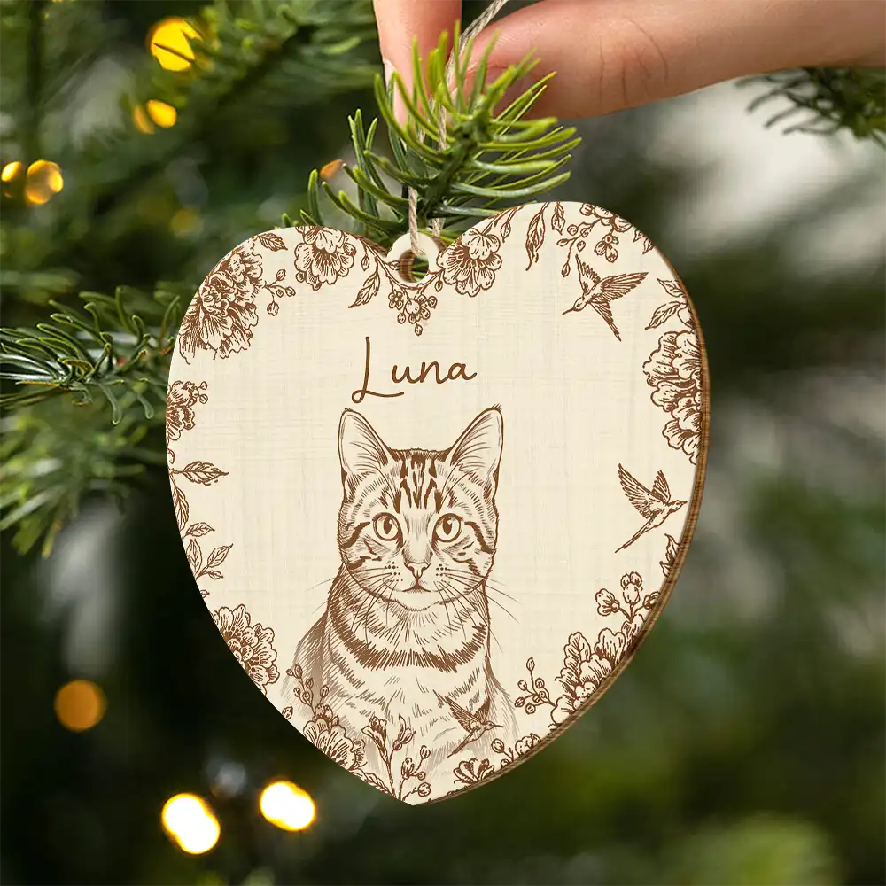 Art Design,Christmas,Pet Lovers,Photo - Pencil Sketch - Remove BG,Happy - Custom Photo Pencil Sketch Cute Dog Cat Portrait - Personalized Custom Shaped Wooden Ornament