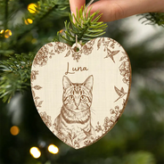Art Design,Christmas,Pet Lovers,Photo - Pencil Sketch - Remove BG,Happy - Custom Photo Pencil Sketch Cute Dog Cat Portrait - Personalized Custom Shaped Wooden Ornament
