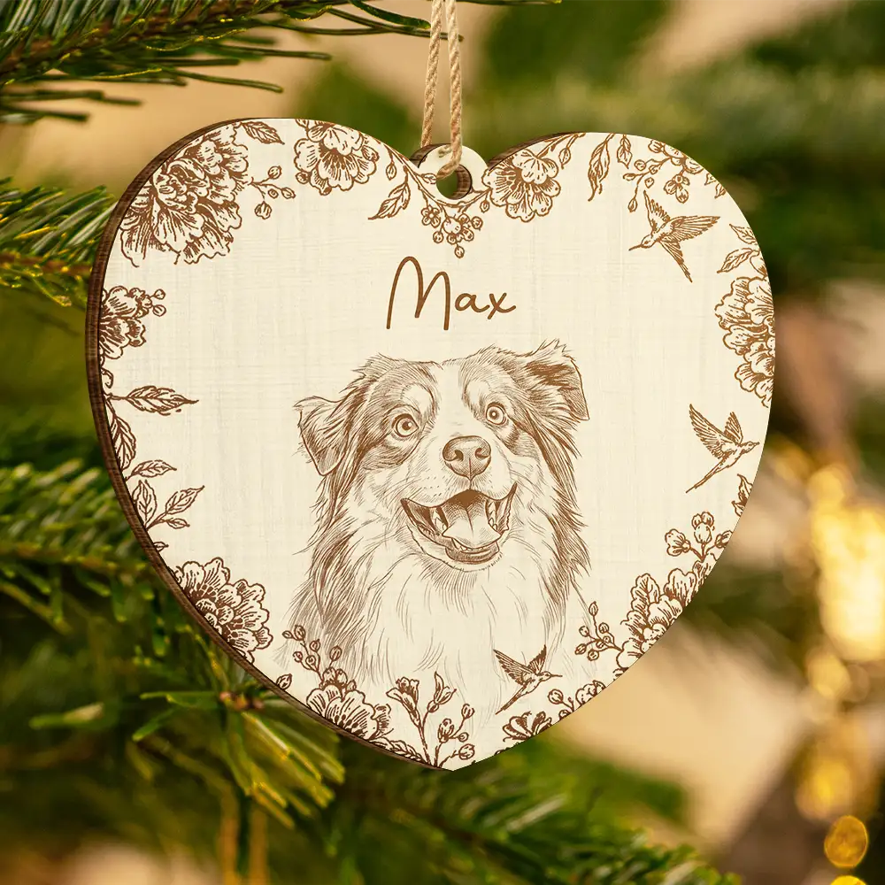 Art Design,Christmas,Pet Lovers,Photo - Pencil Sketch - Remove BG,Happy - Custom Photo Pencil Sketch Cute Dog Cat Portrait - Personalized Custom Shaped Wooden Ornament