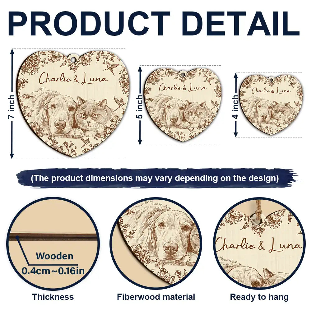 Art Design,Christmas,Pet Lovers,Photo - Pencil Sketch - Remove BG,Happy - Custom Photo Pencil Sketch Cute Dog Cat Portrait - Personalized Custom Shaped Wooden Ornament