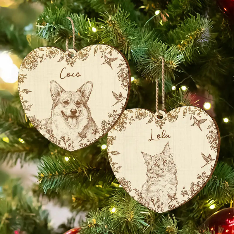 Art Design,Christmas,Pet Lovers,Photo - Pencil Sketch - Remove BG,Happy - Custom Photo Pencil Sketch Cute Dog Cat Portrait - Personalized Custom Shaped Wooden Ornament