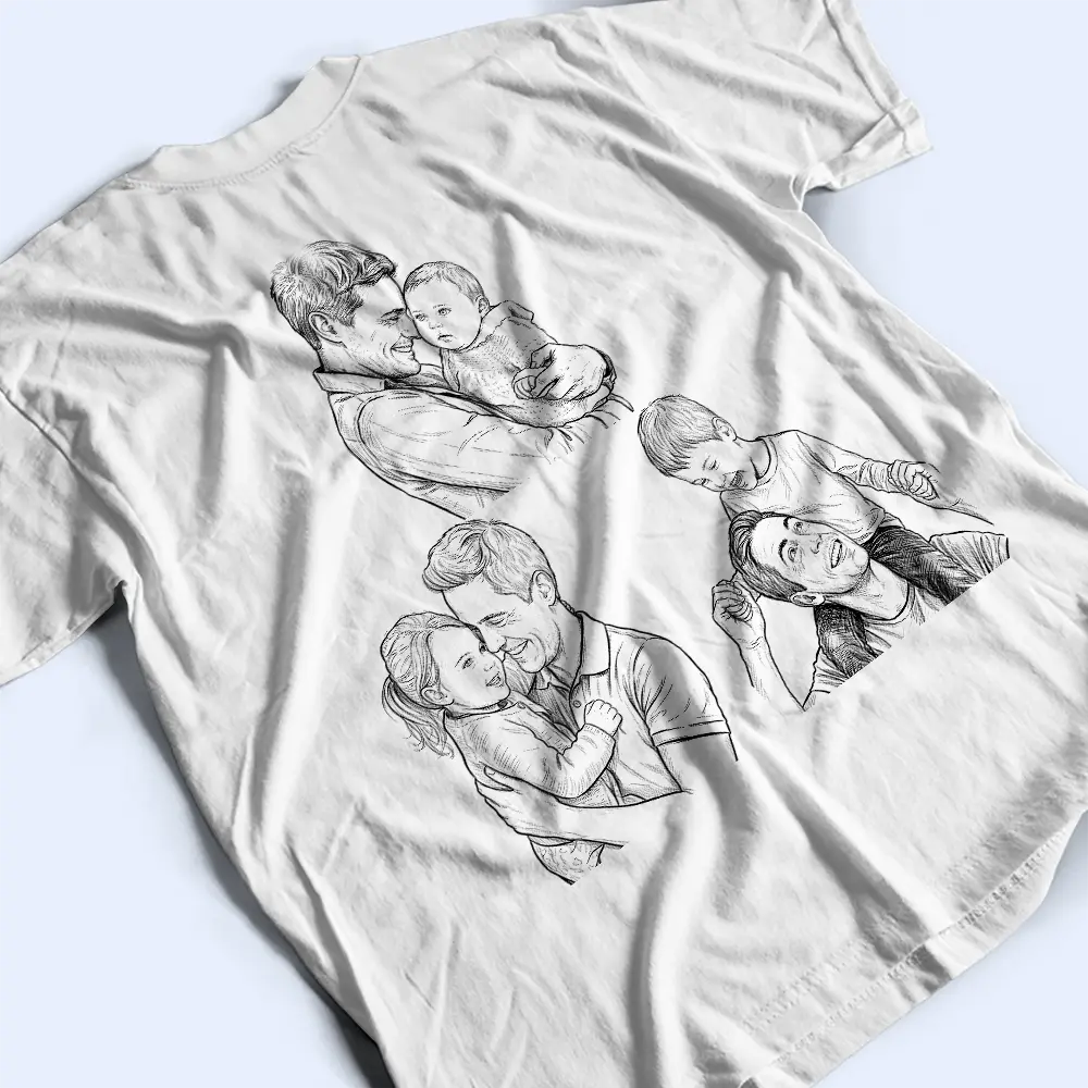 Custom Photo,Gift For Father,Gift For Grandpa,Non-Eng,Photo - Pencil Sketch,Special Font,Proud - Custom Photo Pencil Sketch Dad Grandpa We Love You - Personalized T Shirt