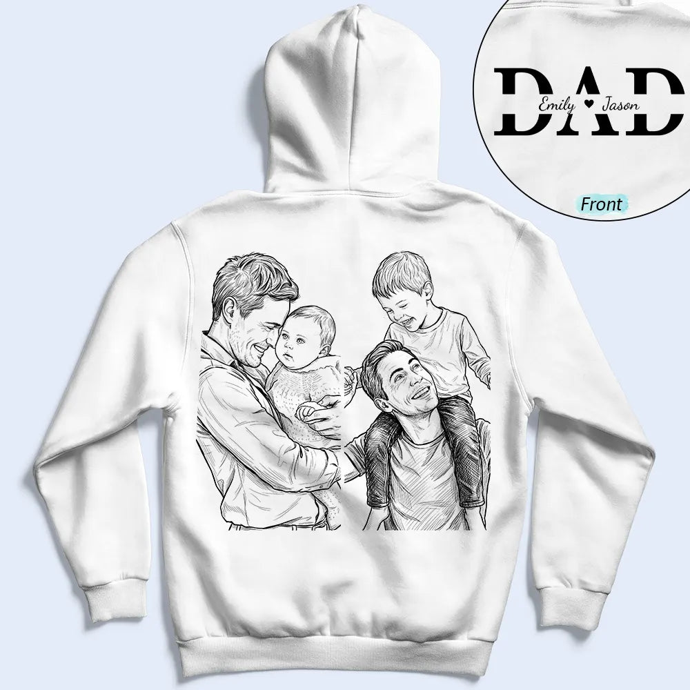 Custom Photo,Gift For Father,Gift For Grandpa,Non-Eng,Photo - Pencil Sketch,Special Font,Proud - Custom Photo Pencil Sketch Dad Grandpa We Love You - Personalized T Shirt
