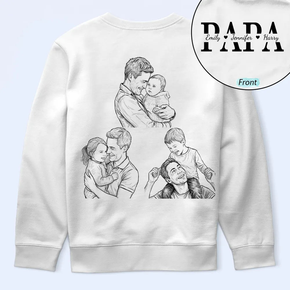 Custom Photo,Gift For Father,Gift For Grandpa,Non-Eng,Photo - Pencil Sketch,Special Font,Proud - Custom Photo Pencil Sketch Dad Grandpa We Love You - Personalized T Shirt