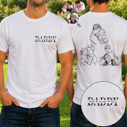 Custom Photo Pencil Sketch Dad Grandpa We Love You - Personalized T Shirt