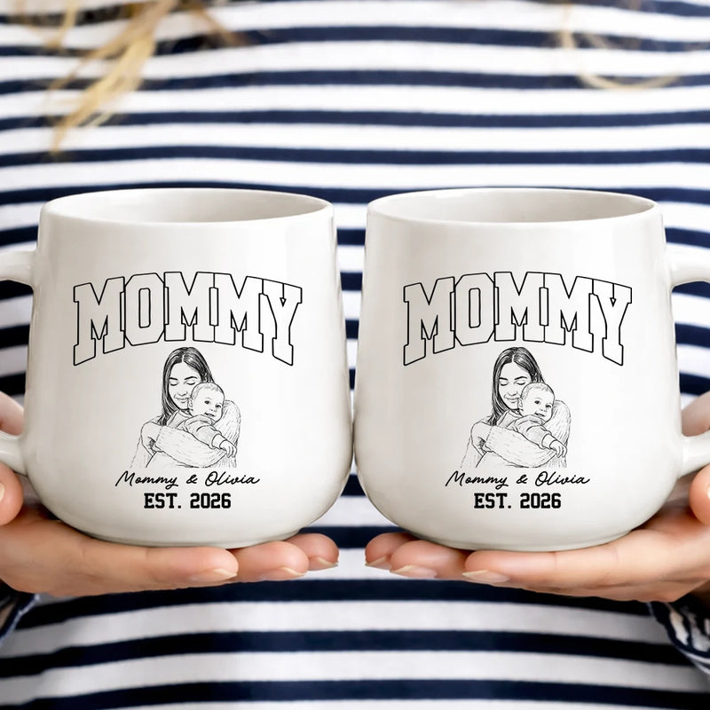 Custom Photo,New Baby,Art Design,Gift For Father,New Dad,Adorable,Photo - Pencil Sketch - Remove BG - Custom Photo Pencil Sketch Dad Mom New Parents Est - Personalized Tapered Mug