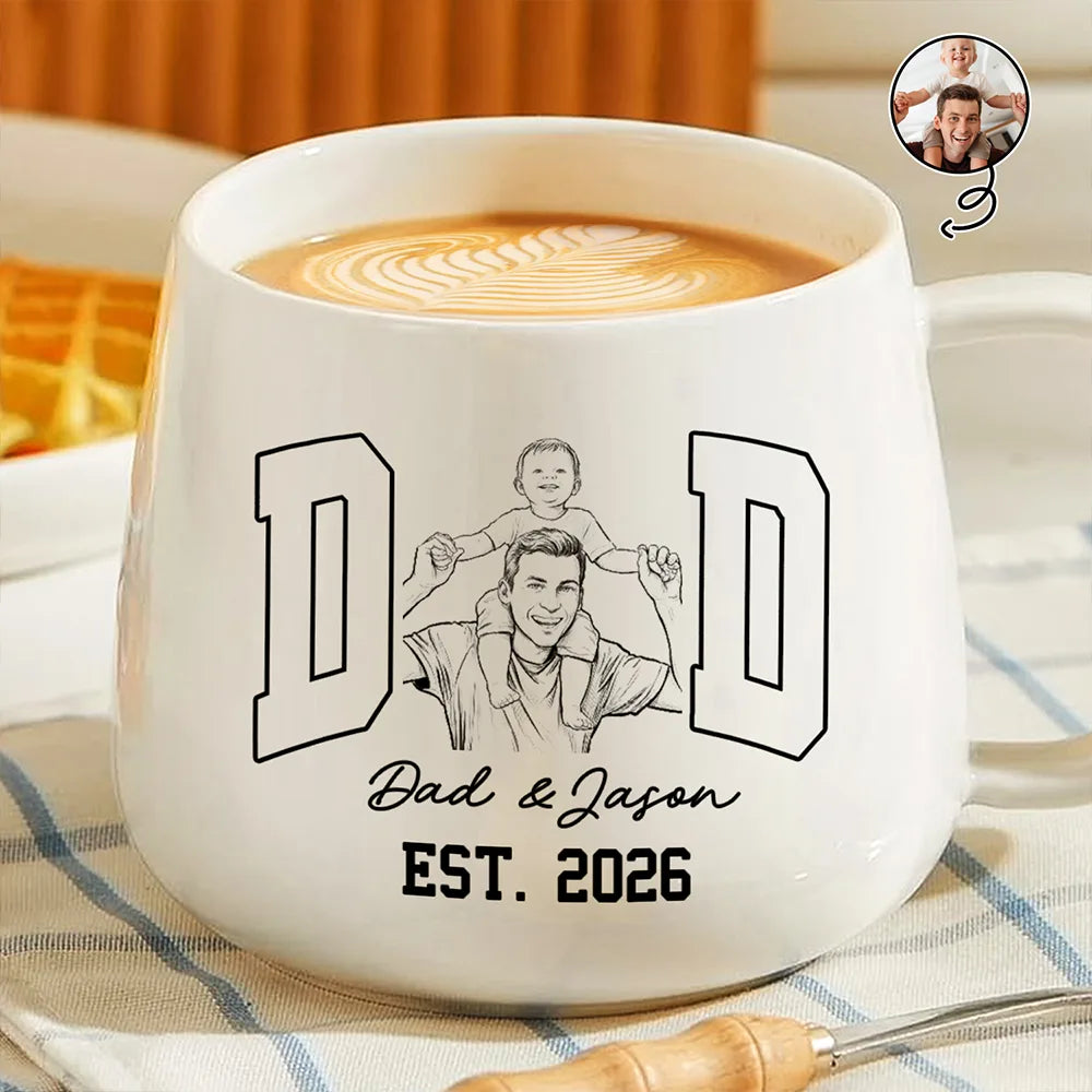 Custom Photo Pencil Sketch Dad Mom New Parents Est - Personalized Tapered Mug