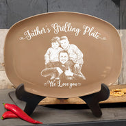 Gift For Father,Custom Photo,Grilling,Art Design,Proud,Photo - Pencil Sketch - Remove BG - Custom Photo Pencil Sketch Dad's Grilling Plate - Personalized Plate